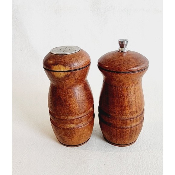 VTG MCM Mr. Dudley Wood Salt & Pepper Mill Grinder Set - Picture 4 of 8